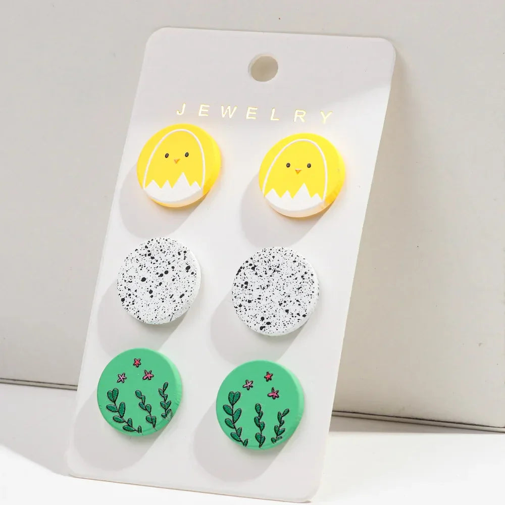 3Pairs/set Colorful Acrylic Earrings - Piña Colada