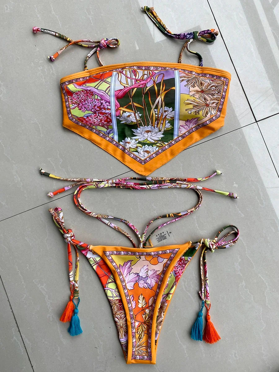 Printed Crop Top Bikini - Piña Colada