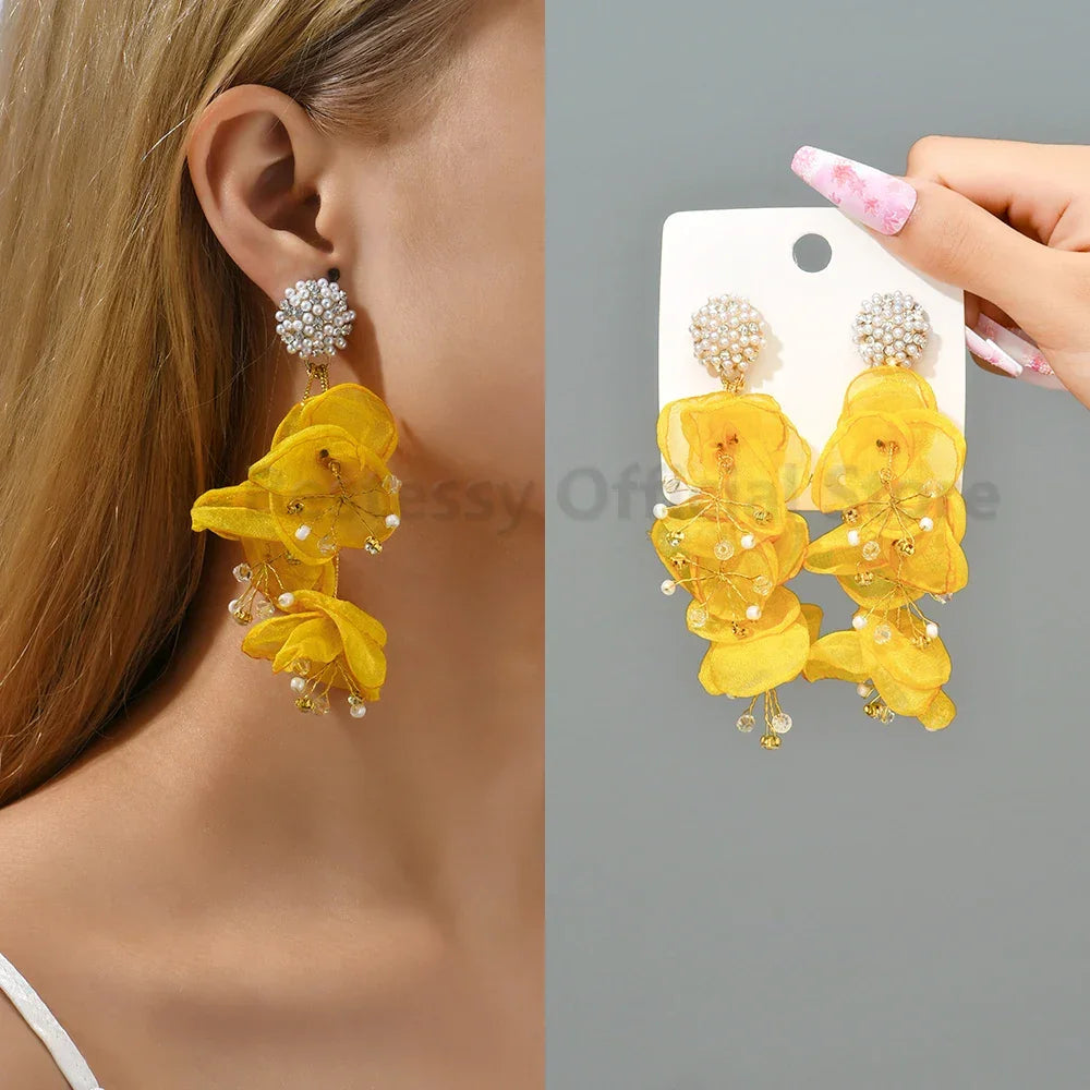 Boho Multicolor Cotton Flower Earrings - Piña Colada