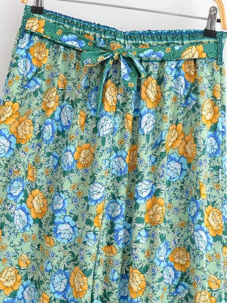 Floral Print Bohemian Wide Leg Pant - Piña Colada