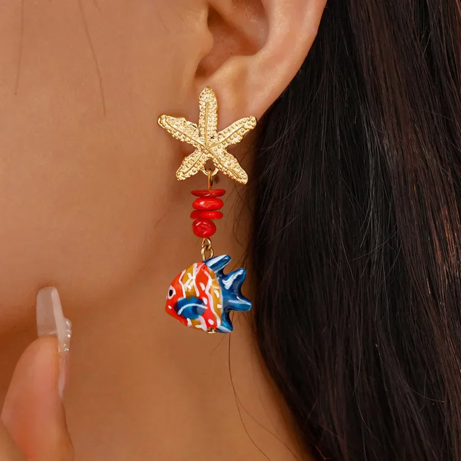 Colorful Fish Drop Earrings - Piña Colada