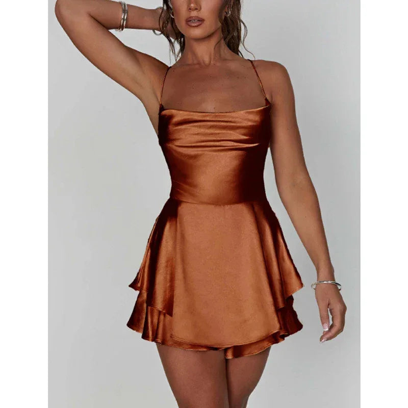 Summer Dress Sleeveless Satin Mini - Piña Colada
