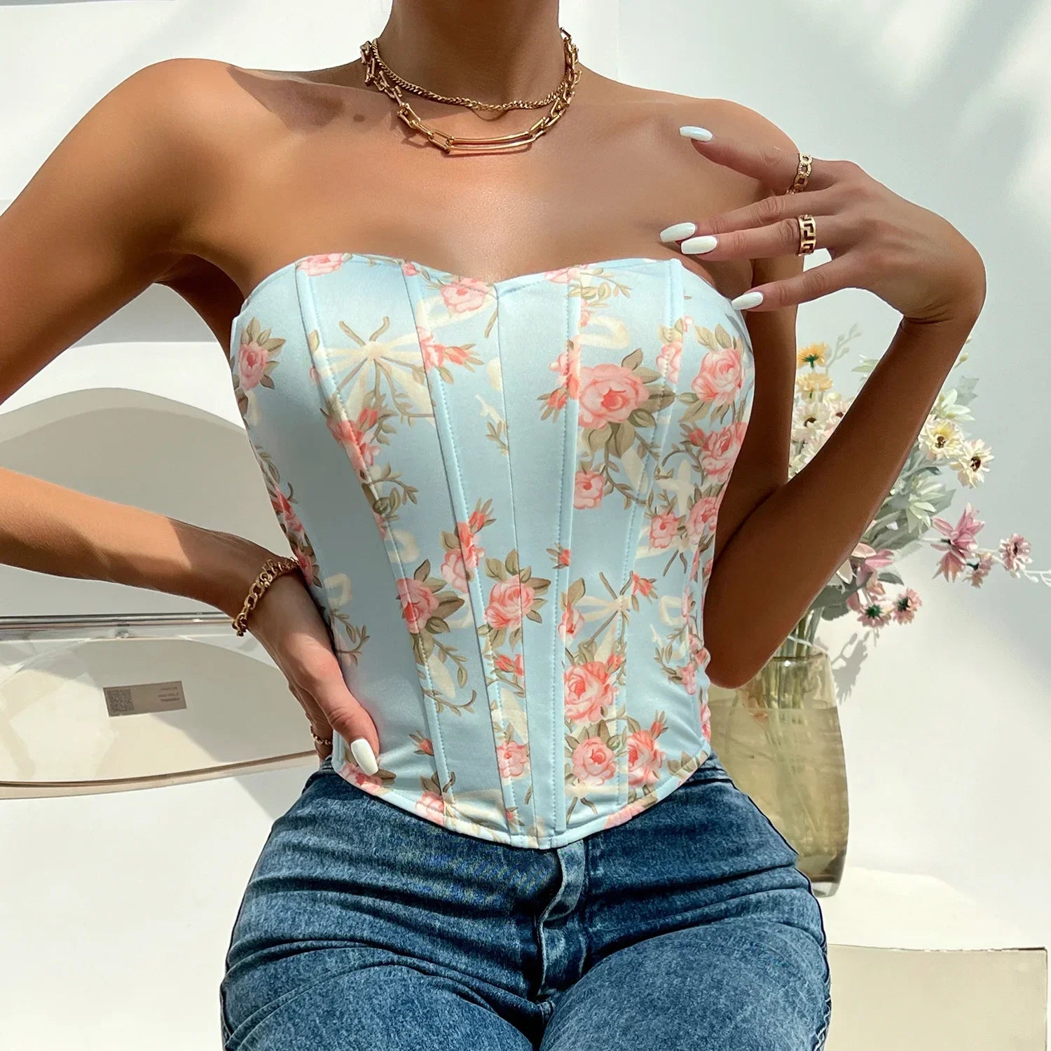 Off Shoulder Tank Top Low Cut Open Back - Piña Colada