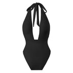 Deep V-Neck One-Piece Swimsuit with Skirt - Piña Colada