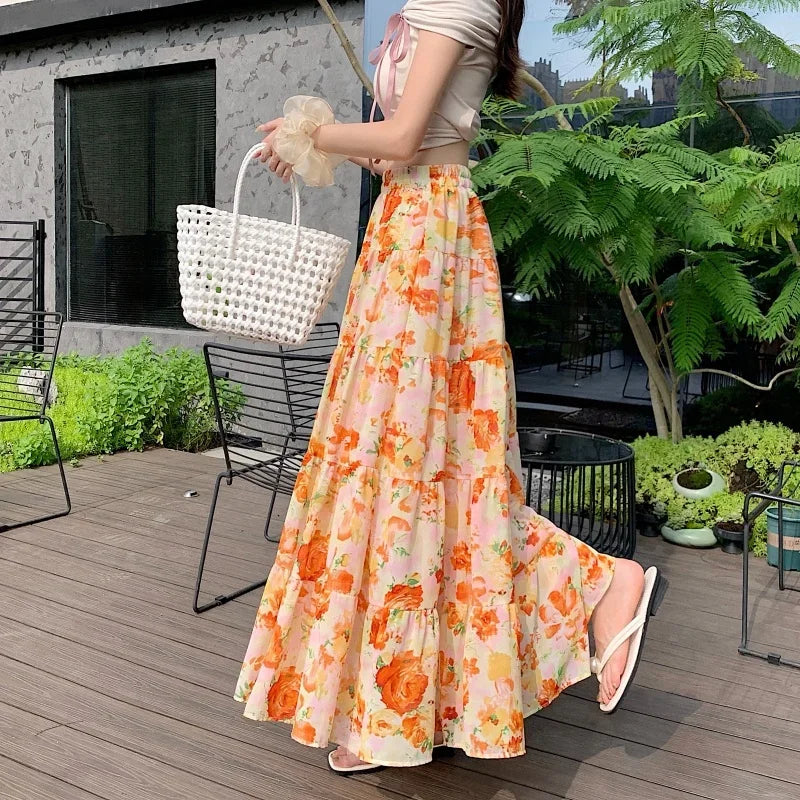 Summer Chiffon Mid-Length Skirt - Piña Colada