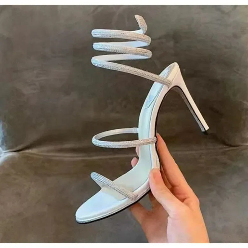 Fashion Snake Twine Around Crystal Women Sandals - Piña Colada