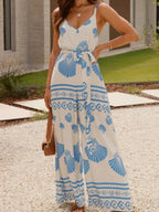 Woman Jumpsuits Elegant Summer Printed V Neck Sleeveless - Piña Colada
