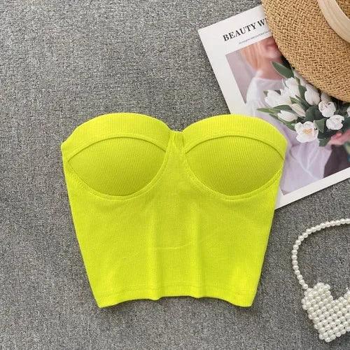 Strapless Summer Casual Crop Tops with Built In Bras - Piña Colada