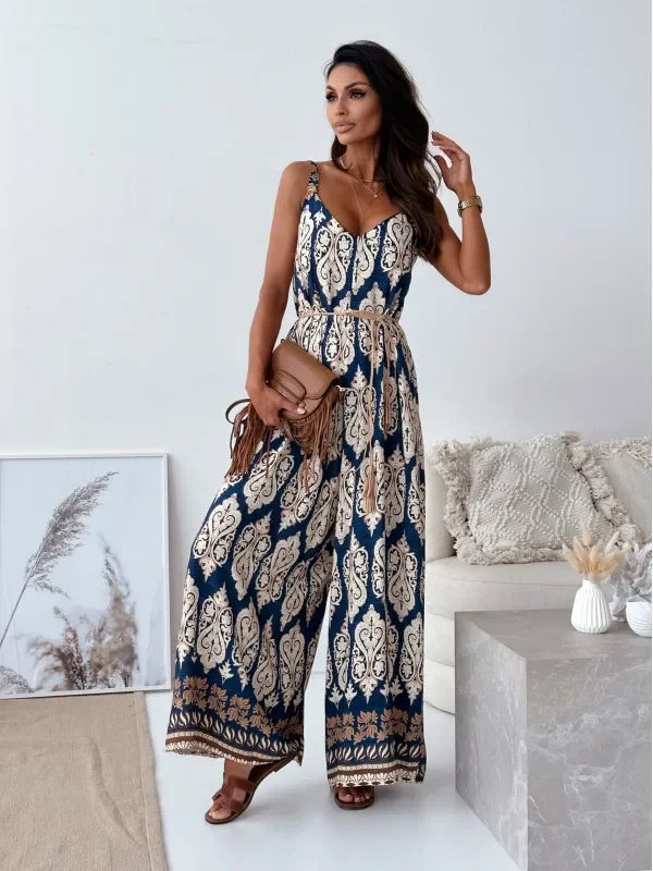 Elegan V-neck High Waist Jumpsuit - Piña Colada