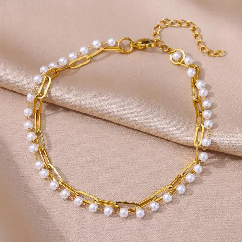 Stainless Steel Gold-Plated Anklet for Women - Piña Colada