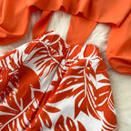 Vintage Sleeve Short Zip Up Shirt Top + Print High Waist Wide Leg - Piña Colada