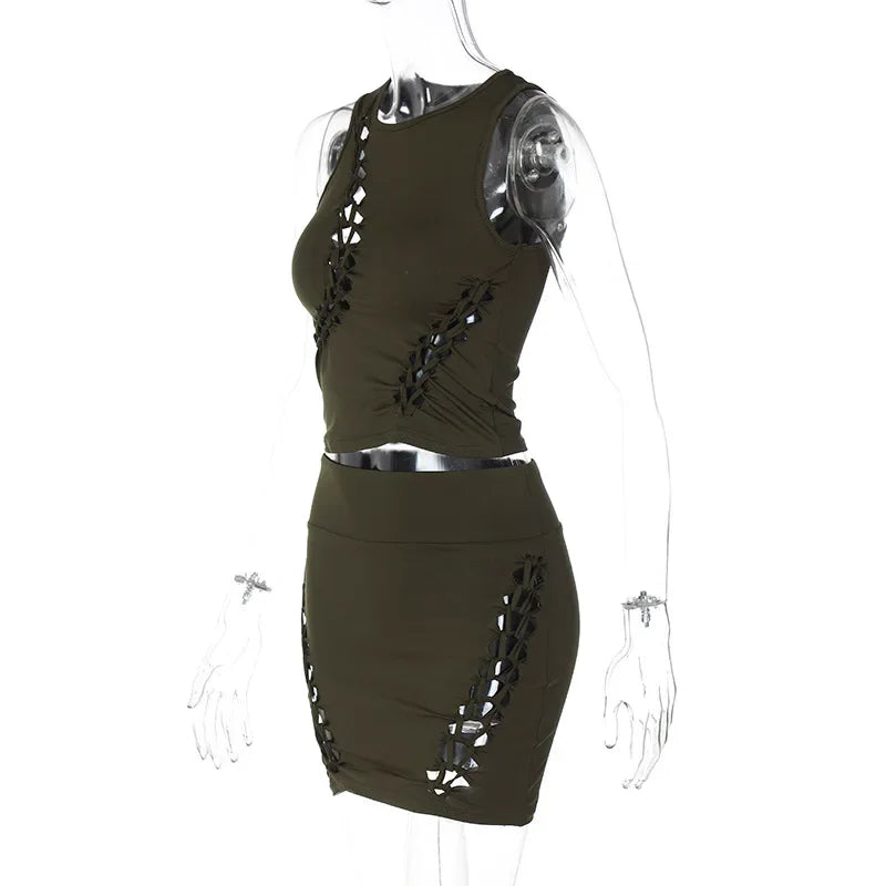 Dulzura Hollow Out Knit Mini Dress – Autumn High Street Look - Piña Colada