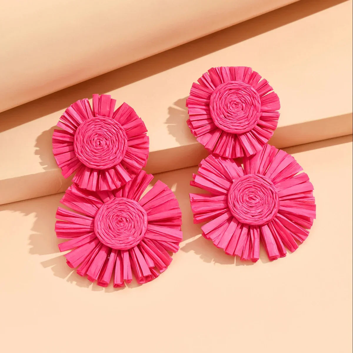 Sunflower Bohemian Hand-Woven Raffia Earrings - Piña Colada