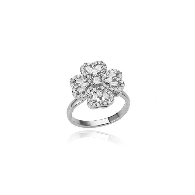 Spinner Zircon Heart Four Leaf Clover Rings - Piña Colada