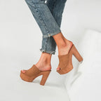 Roma Flock Platform Slides – Chunky Summer Heels for Women - Piña Colada