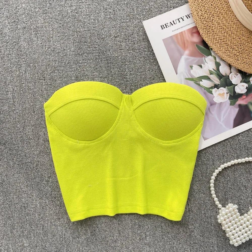 Strapless Summer Casual Crop Tops with Built In Bras - Piña Colada
