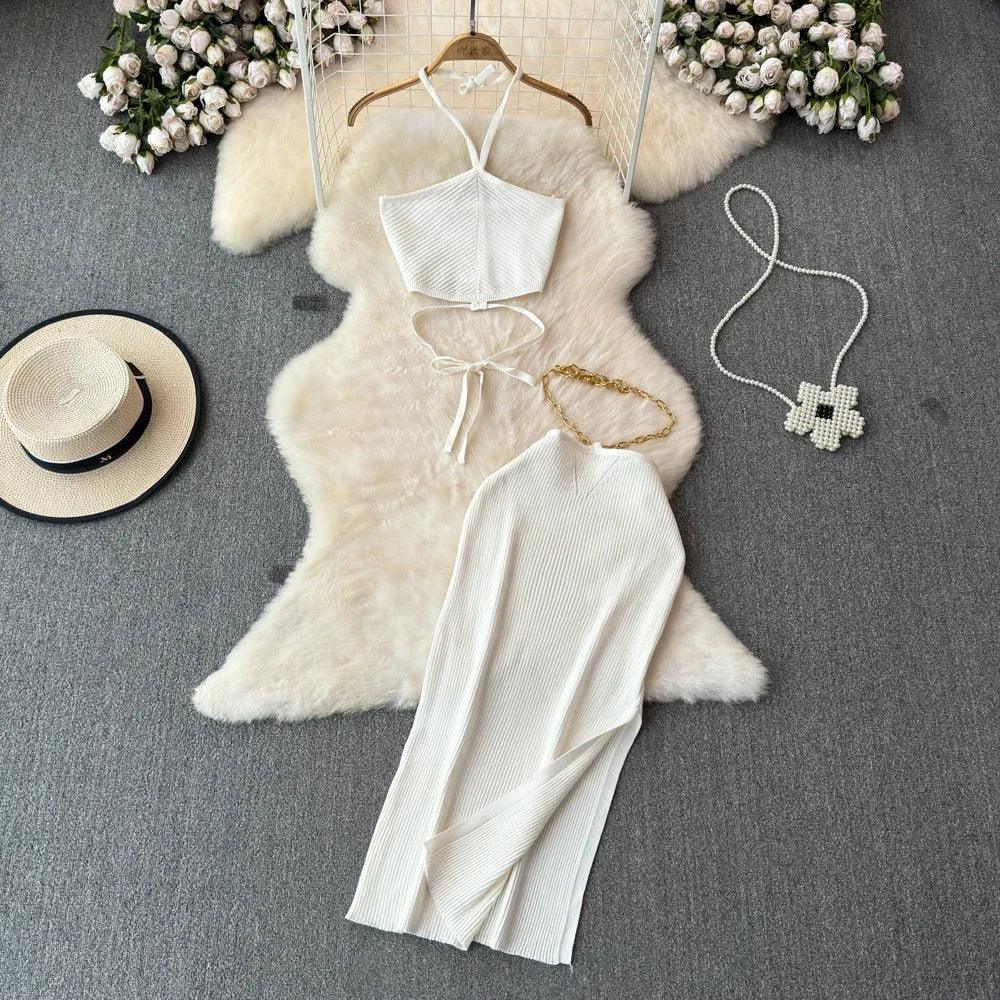 Halter Knit Two-Piece Set - Piña Colada