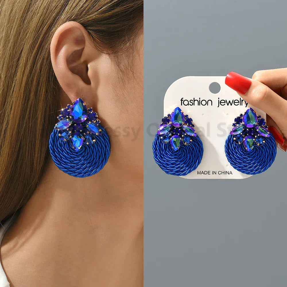 Vintage Rhinestone Round Drop Earrings - Piña Colada