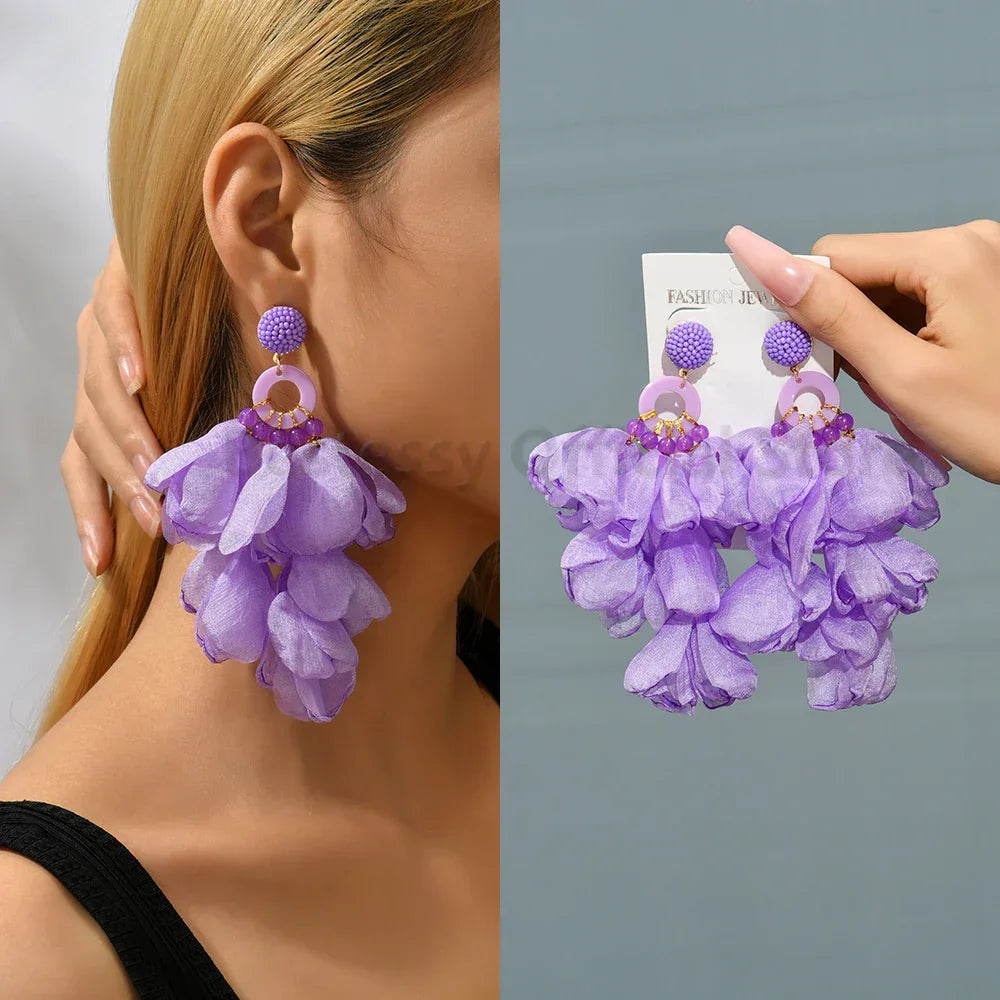 Boho Multicolor Cotton Flower Earrings - Piña Colada