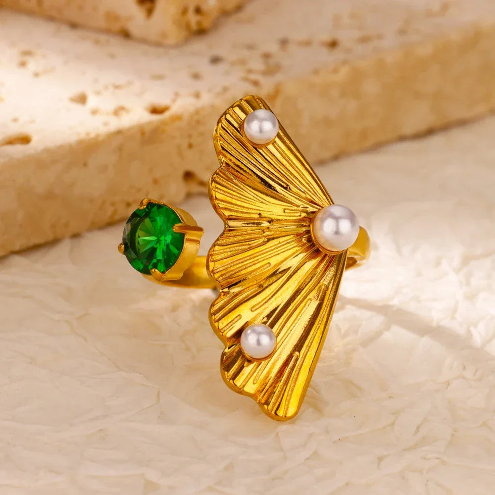 Rings Gold Plated Colorful Stone - Piña Colada