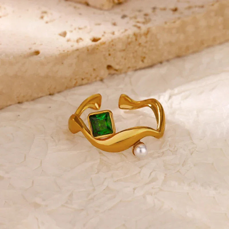 Gradient Zircon 18K Gold-Plated Open Ring - Piña Colada