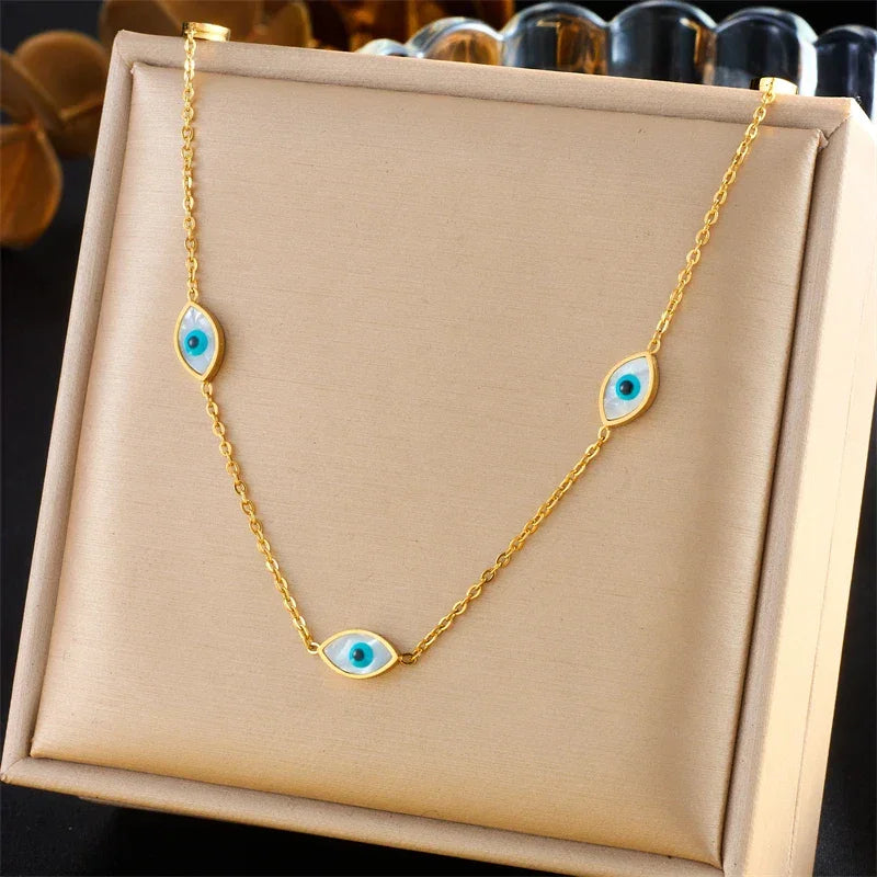 Stainless Steel The Devil's Eye Golden Necklace - Piña Colada