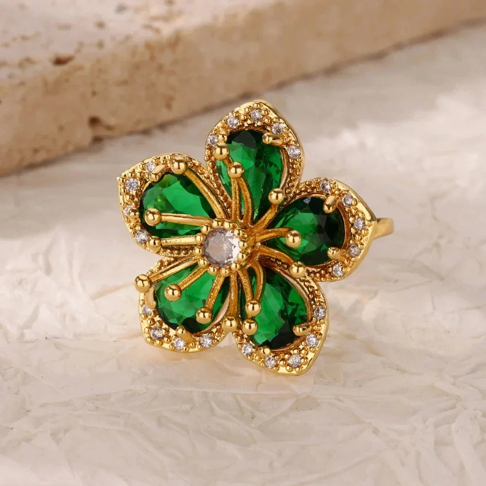 Rings Gold Plated Colorful Stone - Piña Colada