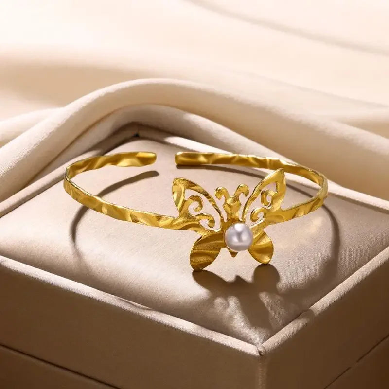 18K Gold-Plated Stainless Steel Cuff Bracelet for Women - Piña Colada