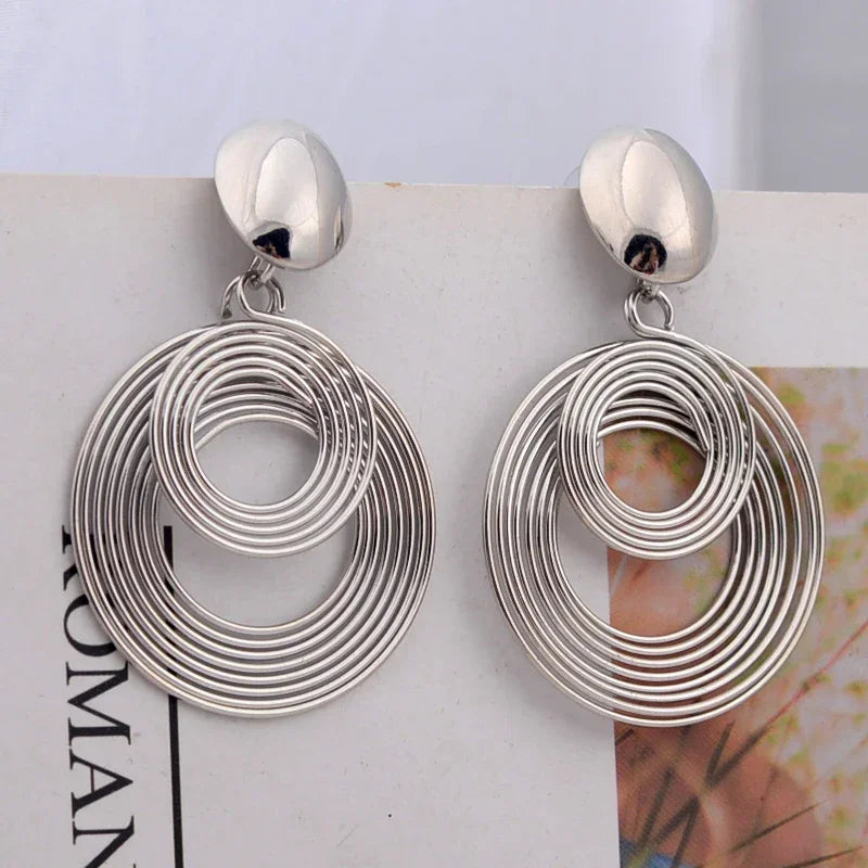 Bold Geometric Circle Drop Earrings - Piña Colada