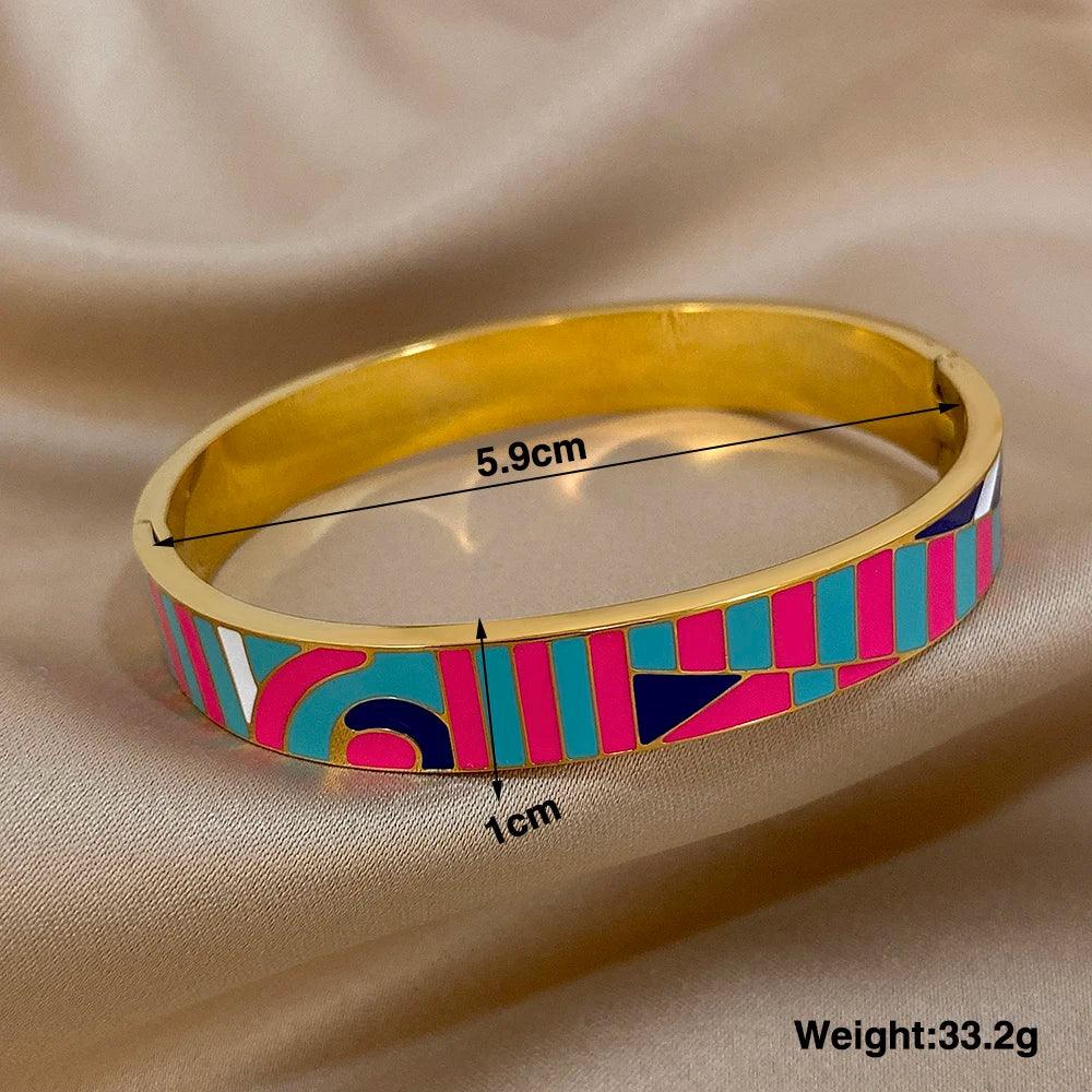 Geometric Pattern Cuff Bracelet - Piña Colada