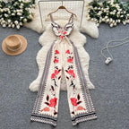 Vintage Printed Jumpsuit for Women – Full-Length Summer Romper with Mid Waist - Piña Colada