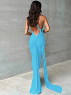 One Shoulder Backless Adjustable Scarf Maxi Dress - Piña Colada