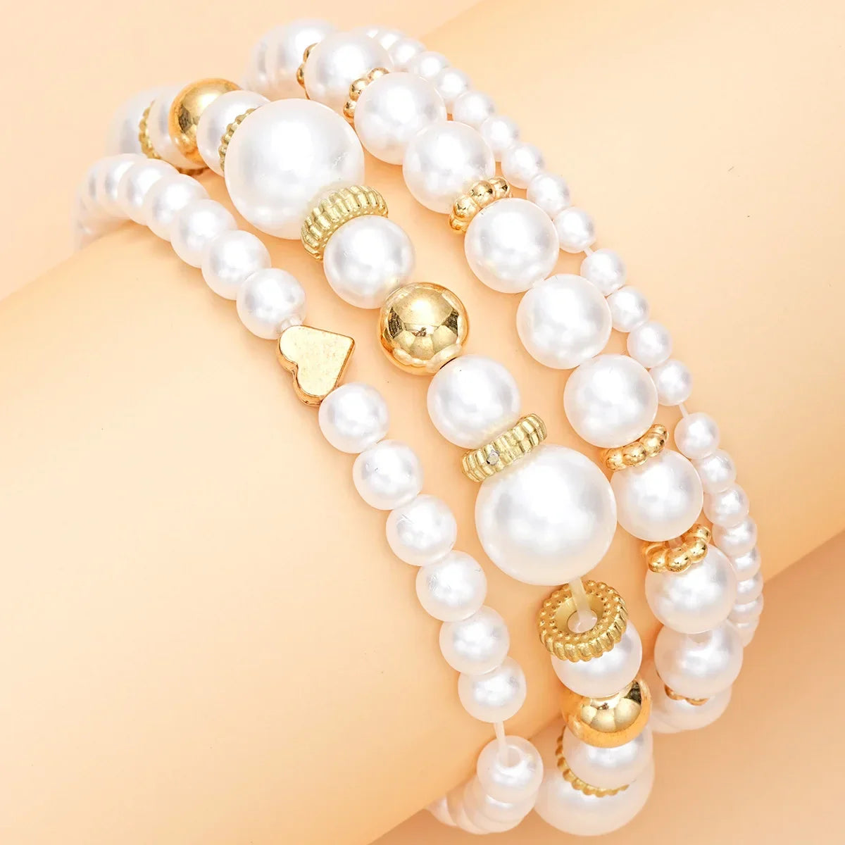 4-Piece Boho Pearl & Gold Charm Bracelet Set - Piña Colada