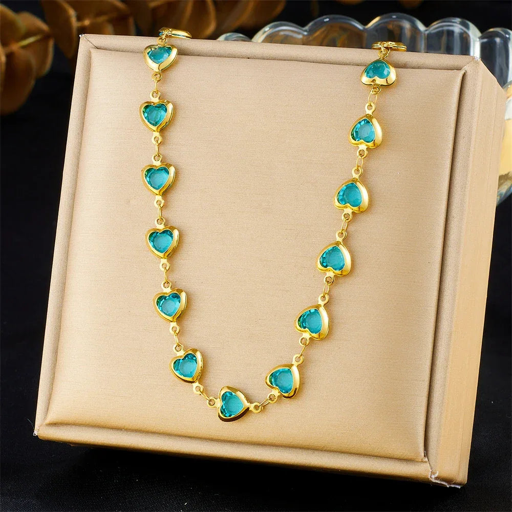 316L Stainless Steell Colour Heart Rhinestones - Piña Colada