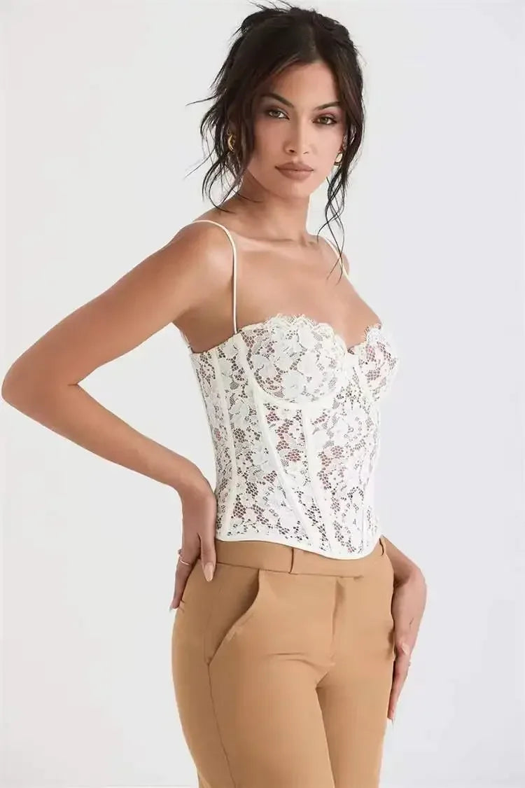 Exotic Lace Tube Top – Black & White Fishbone Pattern - Piña Colada