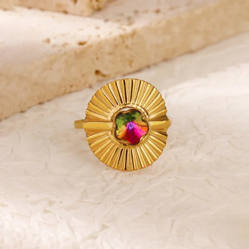 Gradient Zircon 18K Gold-Plated Open Ring - Piña Colada