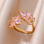 Rings Gold Plated Colorful Stone - Piña Colada