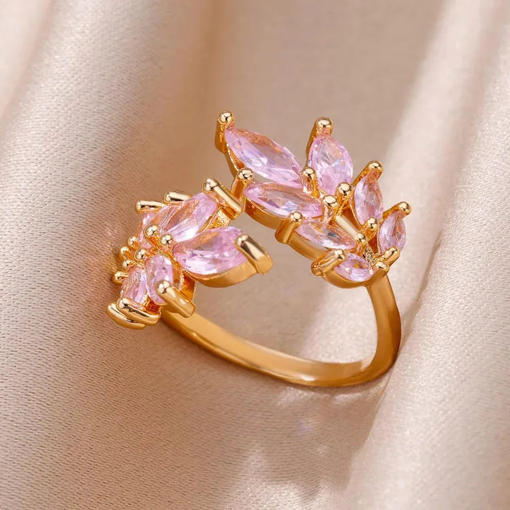 Rings Gold Plated Colorful Stone - Piña Colada