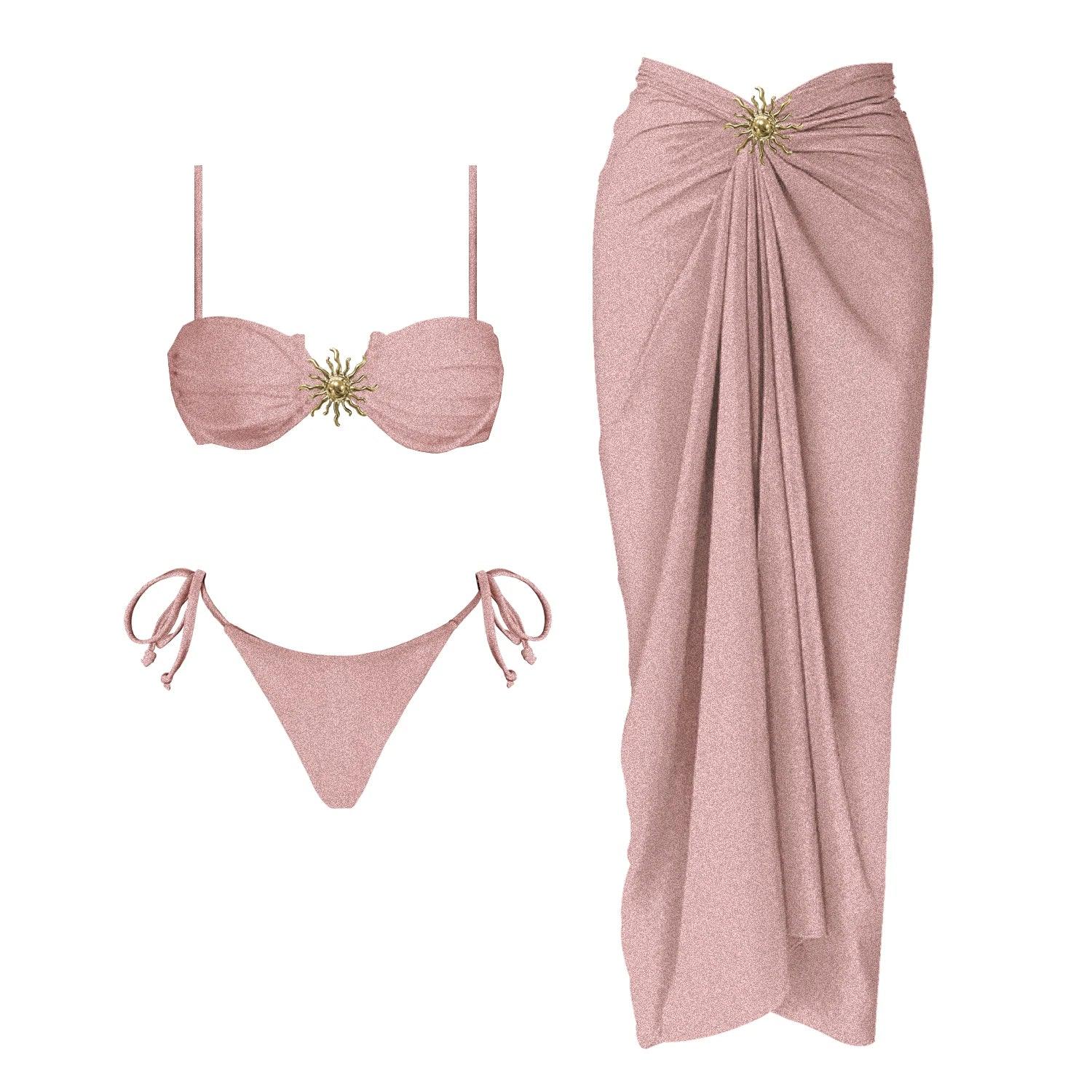 2Pcs One Shoulder Swimsuit - Piña Colada