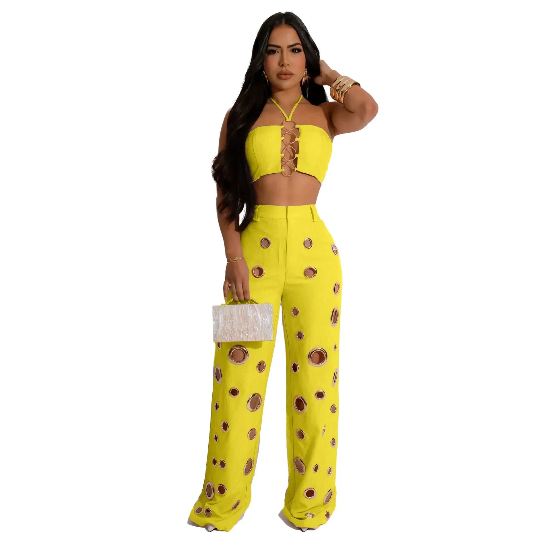 Wide Leg Pants Crop Top Outfits - Piña Colada