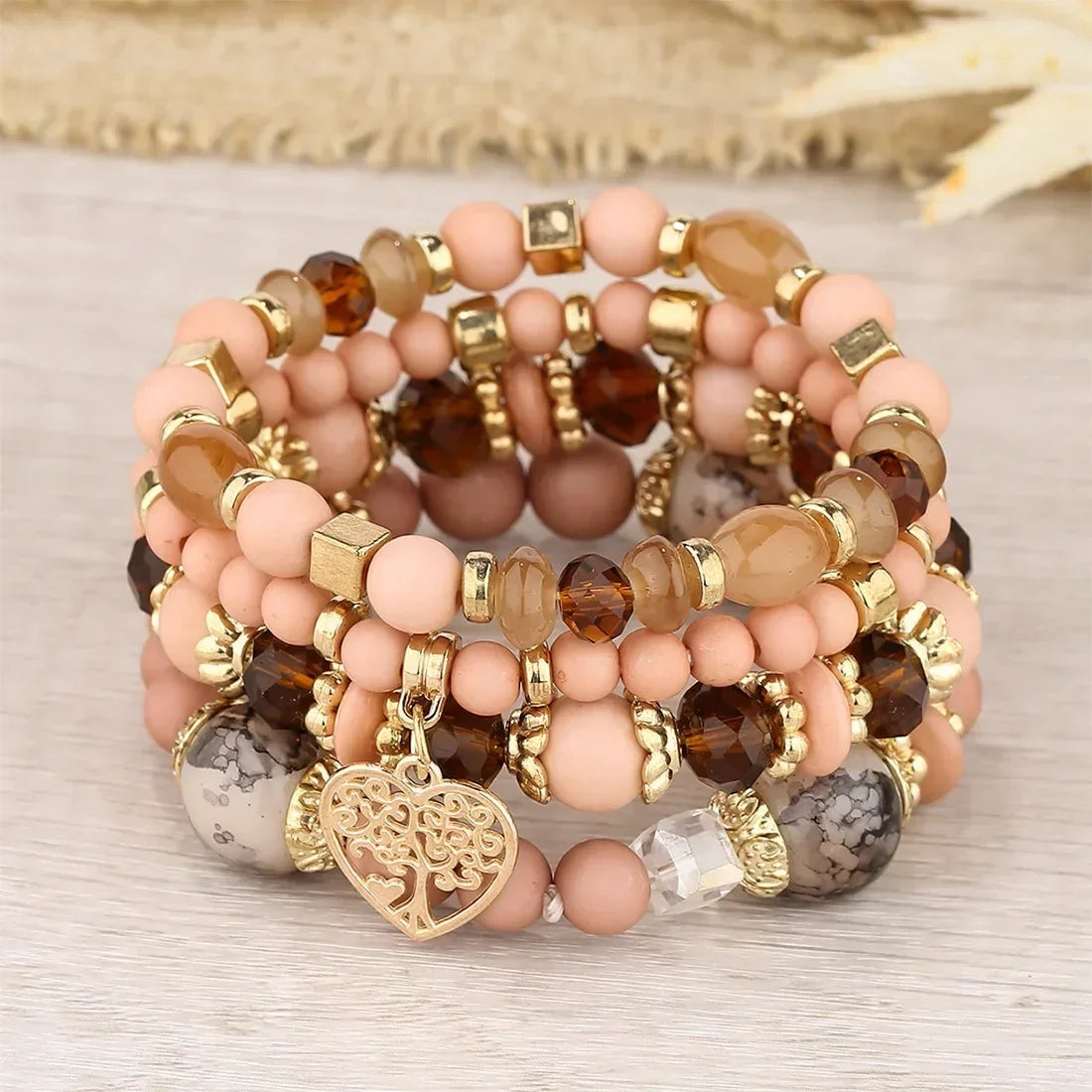 Boho Acrylic Beads Bracelet Set - Piña Colada