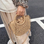 Straw Rattan Half-Moon Beach Handbag - Piña Colada