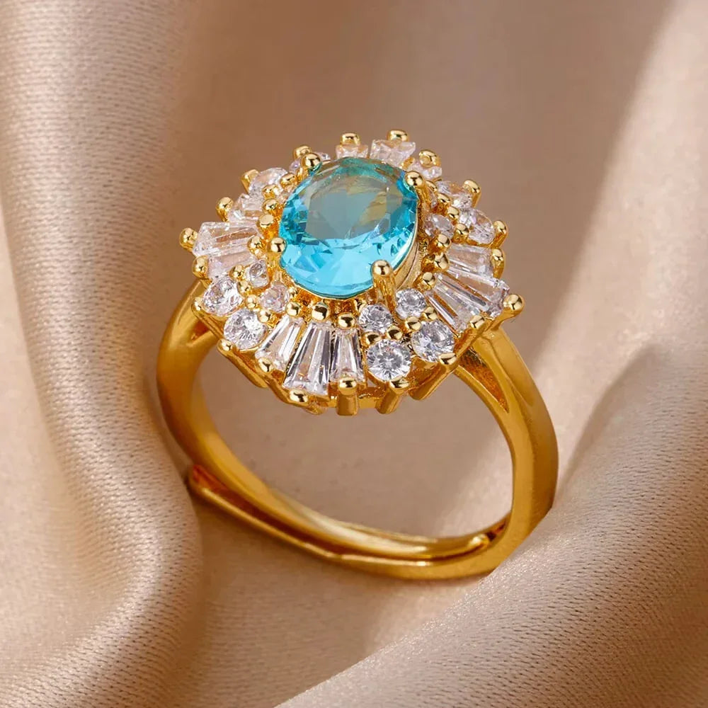 Rings Gold Plated Colorful Stone - Piña Colada