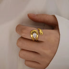 18K Gold Plated Geometric Ring – Waterproof Stainless Steel with Zircon Inlay - Piña Colada