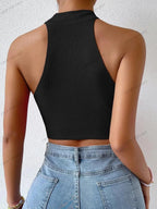 Backless Ribbed Knit Halter Crop Top – Slim Fit Casual Streetwear - Piña Colada