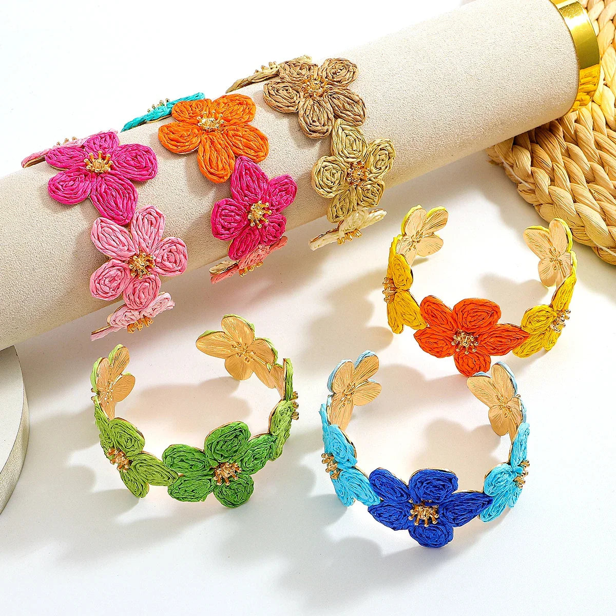 Flower Woven Cuff Bracelet Women - Piña Colada