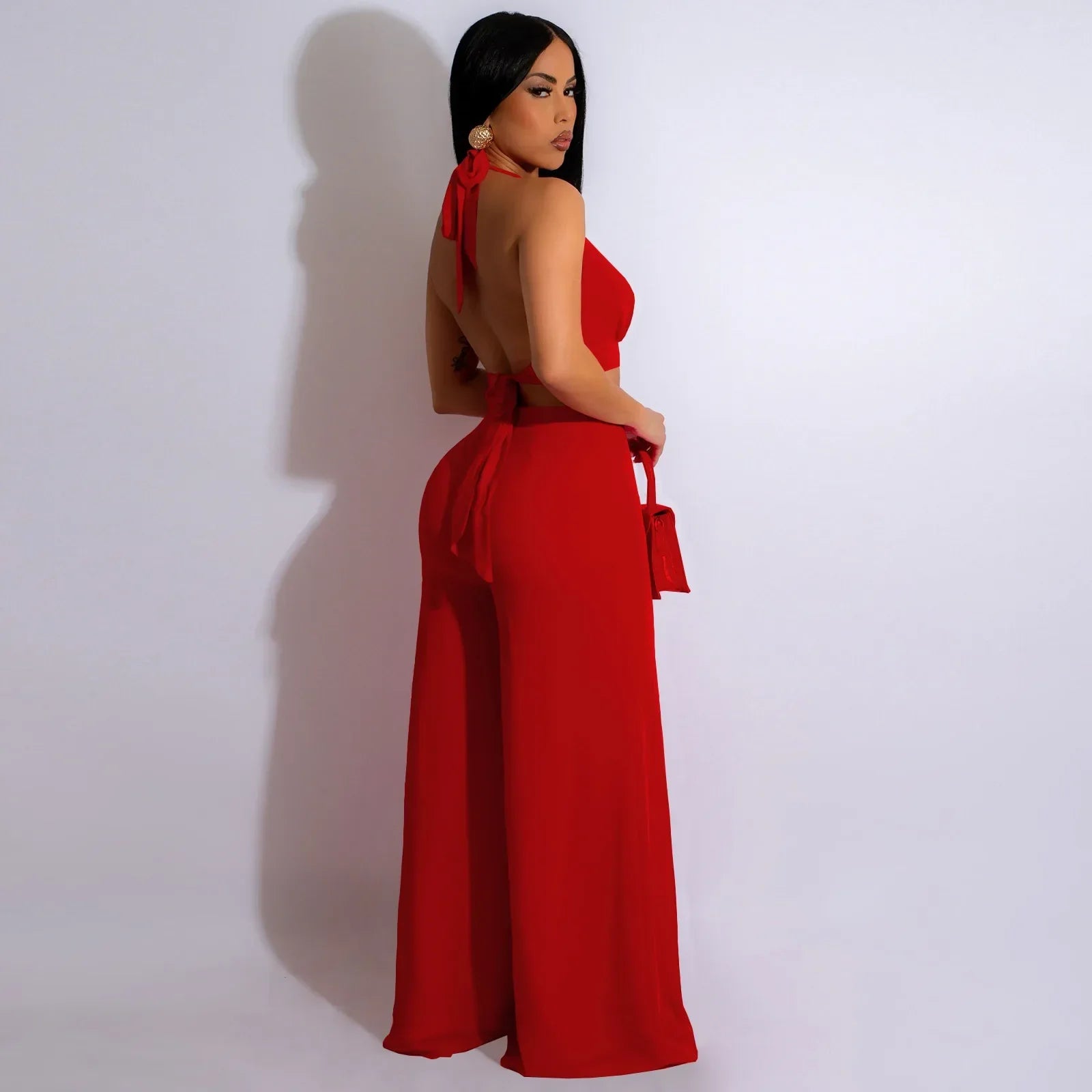 Cutout Halter Wide-Leg Jumpsuit - Piña Colada