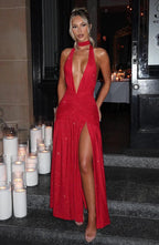 Mozision Sequin V-Neck Floor-Length Dress – Sexy & Club Evening Gown - Piña Colada