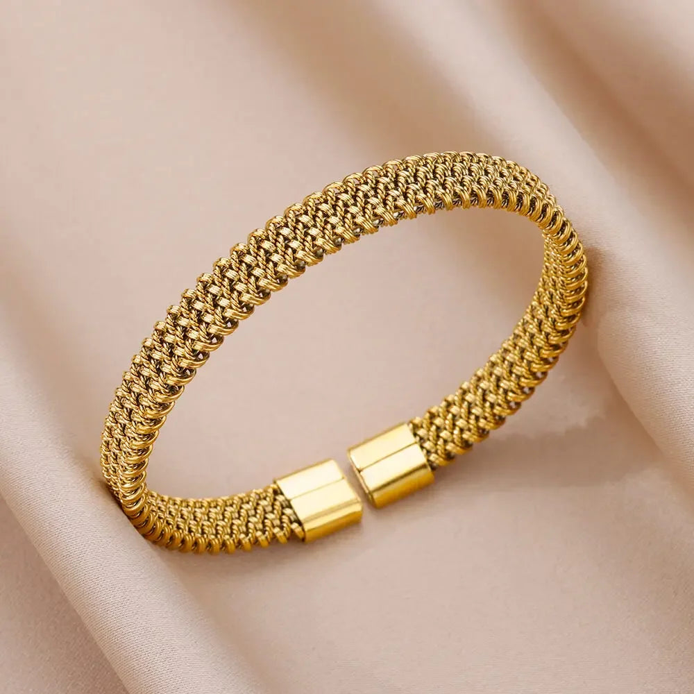 18K Gold-Plated Stainless Steel Cuff Bracelet for Women - Piña Colada