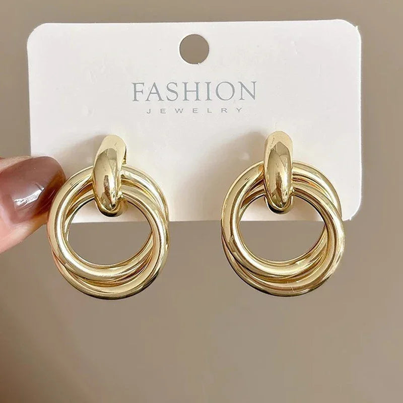 Double Layer Round Circle Dangle Earrings - Piña Colada